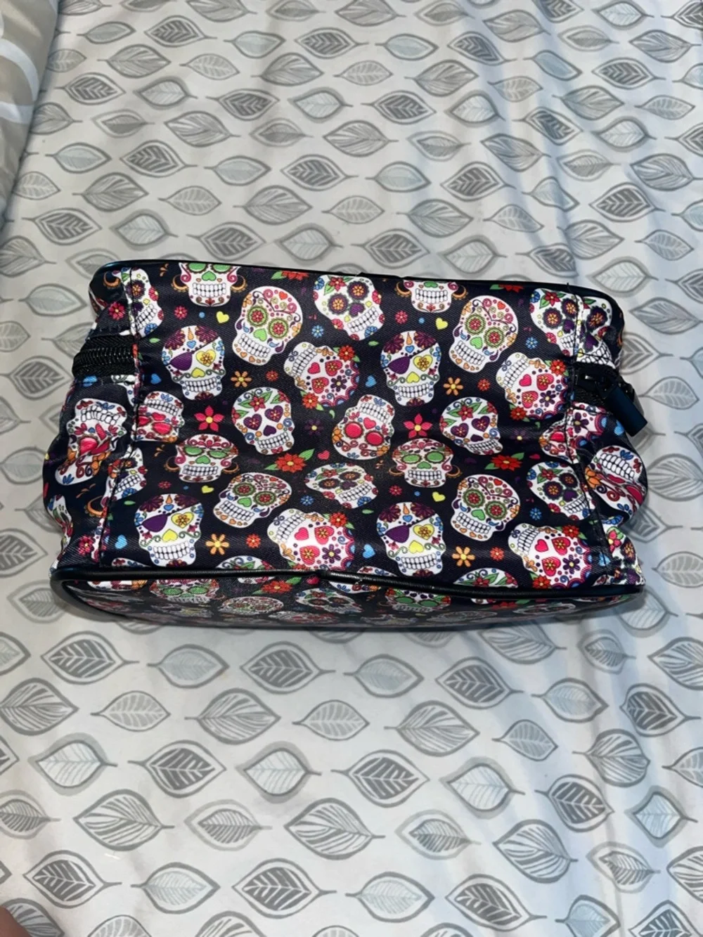 Source Unknown Black Sugar Skull Cosmetic Bag with Multicolor Accents